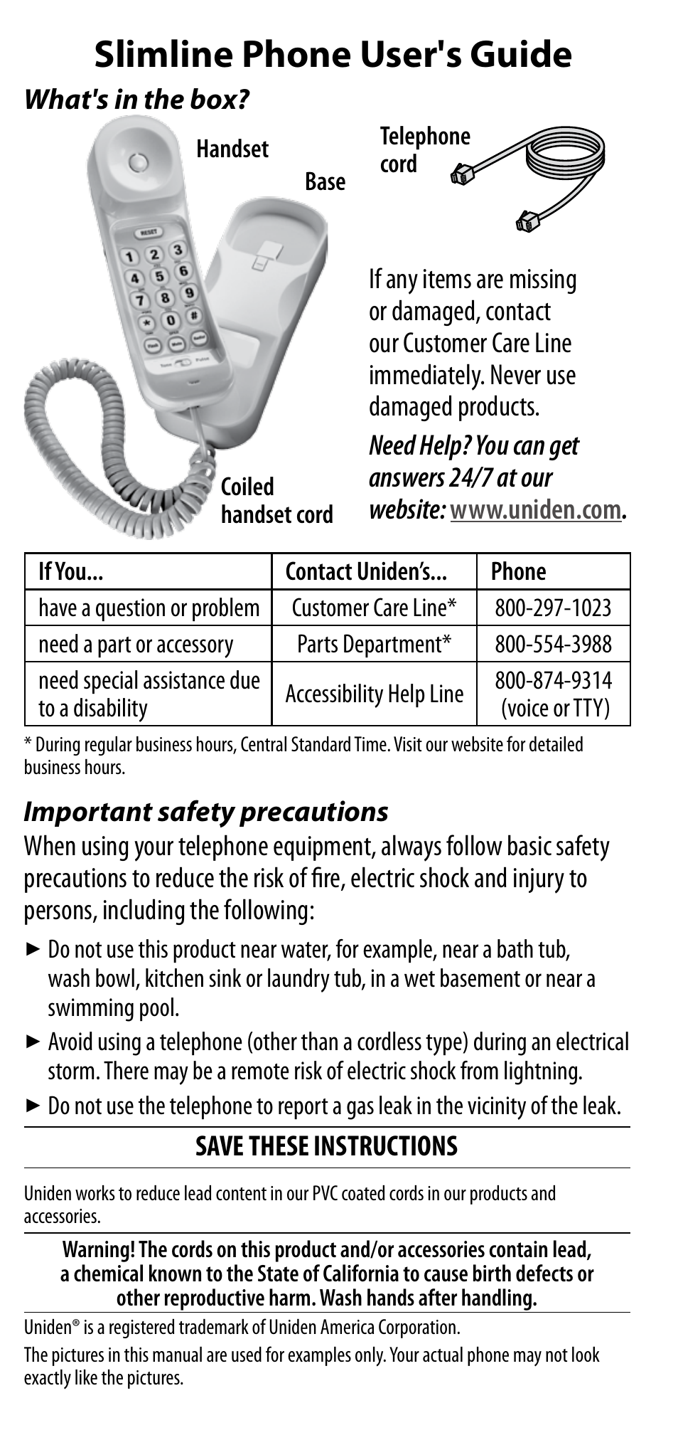 Uniden CEZ200 User Manual | 6 pages