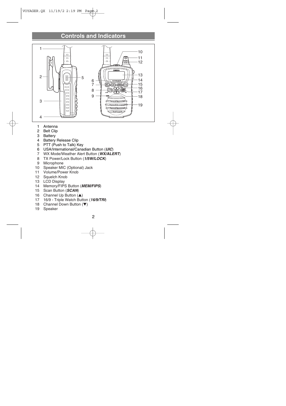Controls and indicators | Uniden VOYAGER User Manual | Page 4 / 40