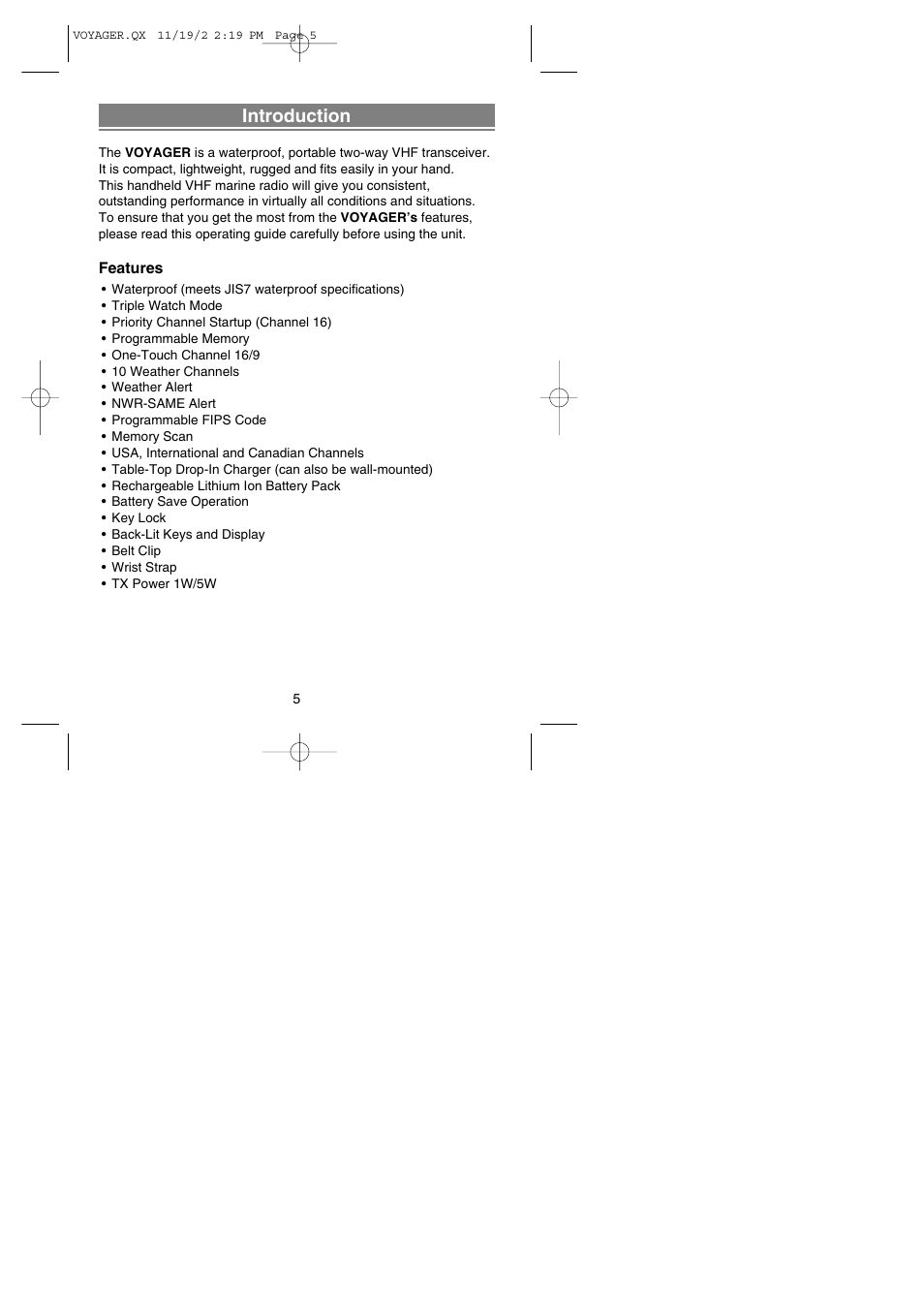 Introduction | Uniden VOYAGER User Manual | Page 7 / 40