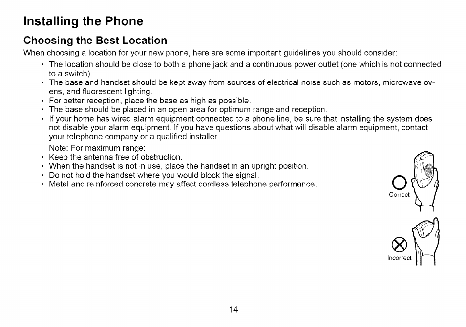Installing the phone, Choosing the best location, Installing the phone choosing the best location | Uniden Cordless Telephone User Manual | Page 15 / 88