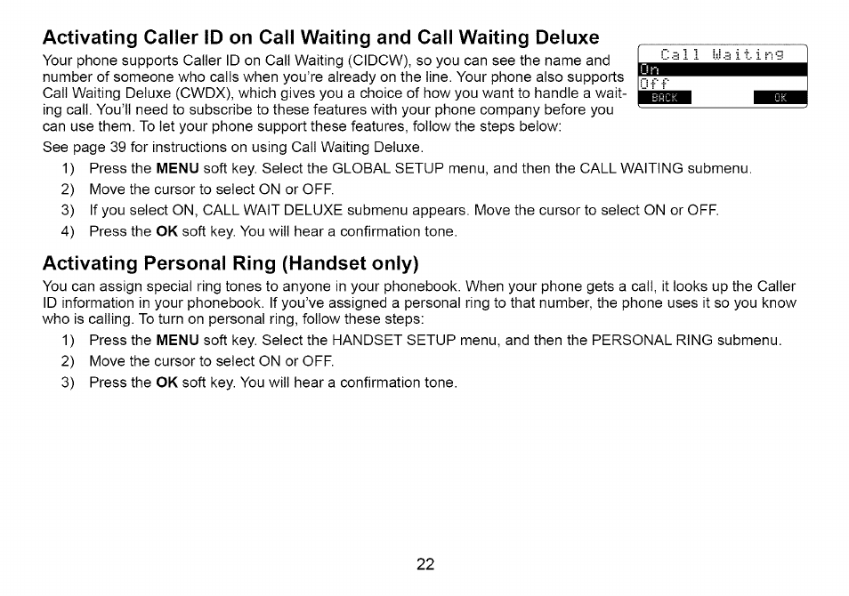 Activating personal ring (handset only) | Uniden Cordless Telephone User Manual | Page 23 / 88