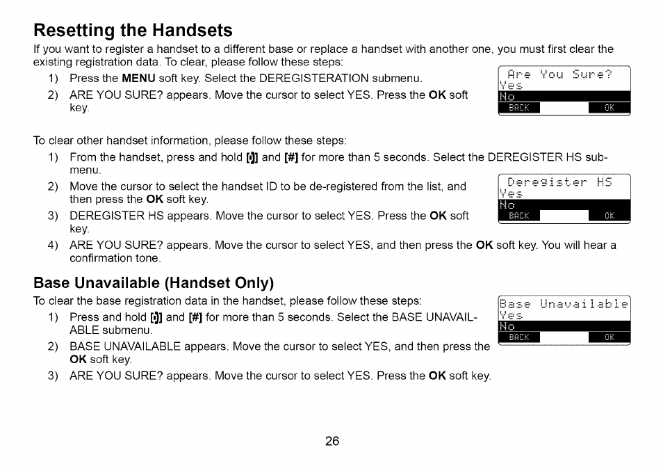 Resetting the handsets, Base unavailable (handset only) | Uniden Cordless Telephone User Manual | Page 27 / 88