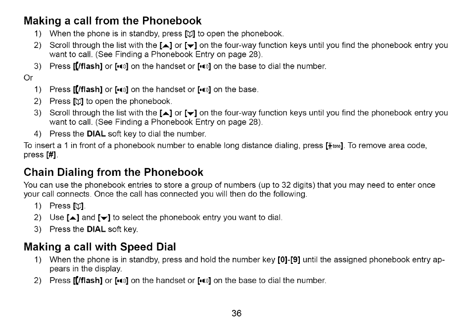 Making a call from the phonebook, Chain dialing from the phonebook, Making a call with speed dial | Uniden Cordless Telephone User Manual | Page 37 / 88