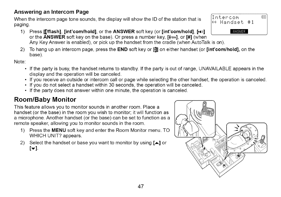 Room/baby monitor | Uniden Cordless Telephone User Manual | Page 48 / 88