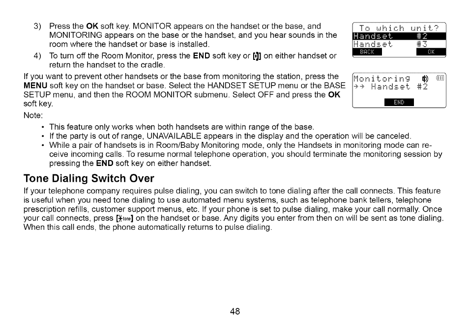 Tone dialing switch over | Uniden Cordless Telephone User Manual | Page 49 / 88