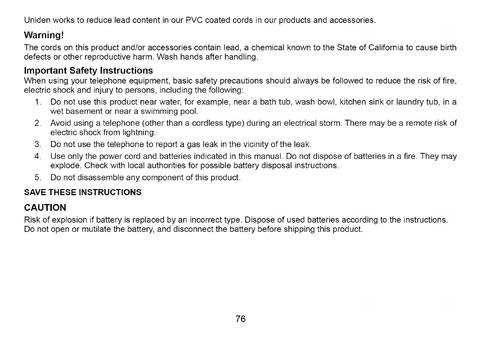 Uniden Cordless Telephone User Manual | Page 77 / 88