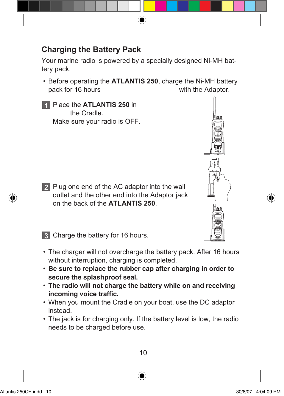 Charging the battery pack | Uniden ATLANTIS 250 User Manual | Page 12 / 28