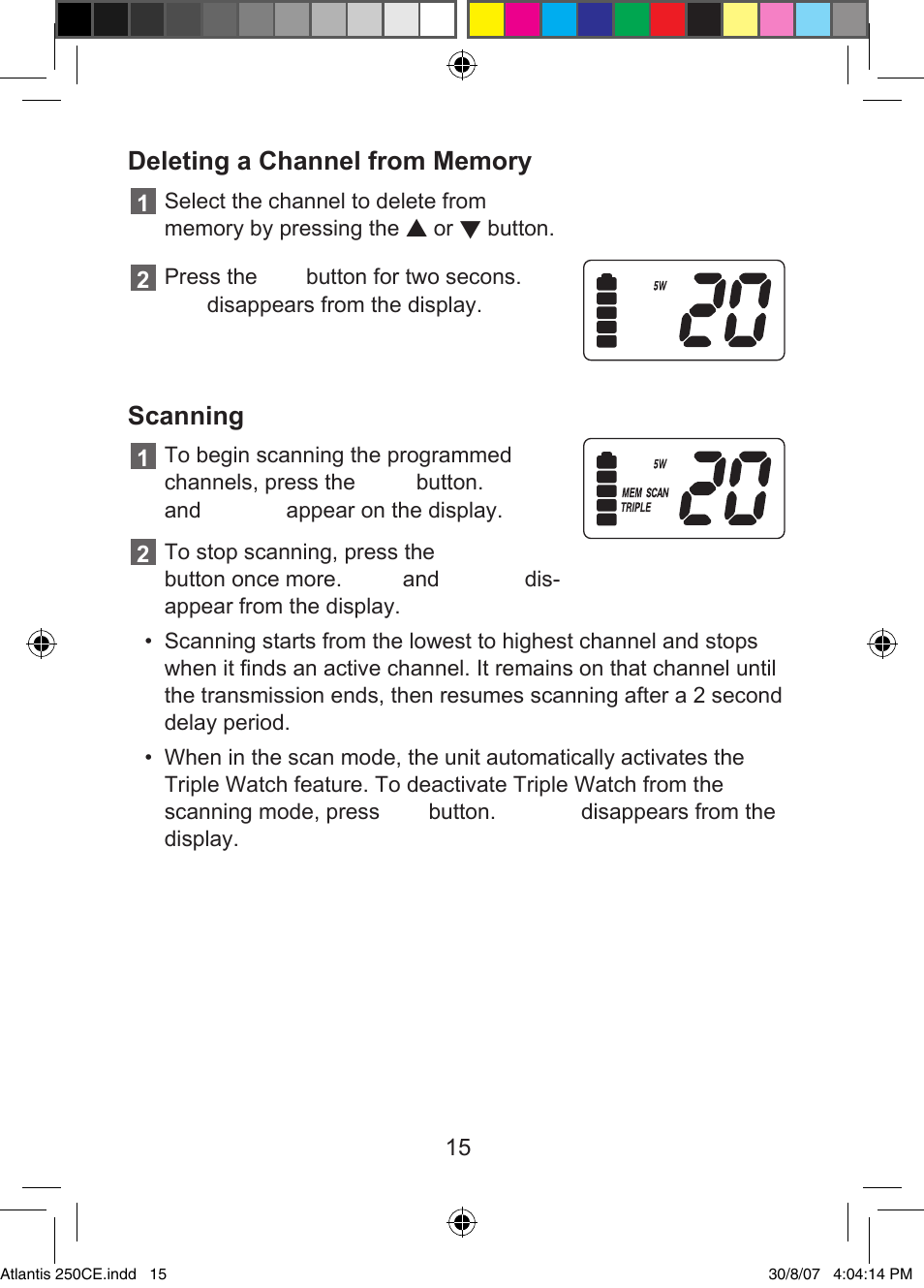 Scanning | Uniden ATLANTIS 250 User Manual | Page 17 / 28