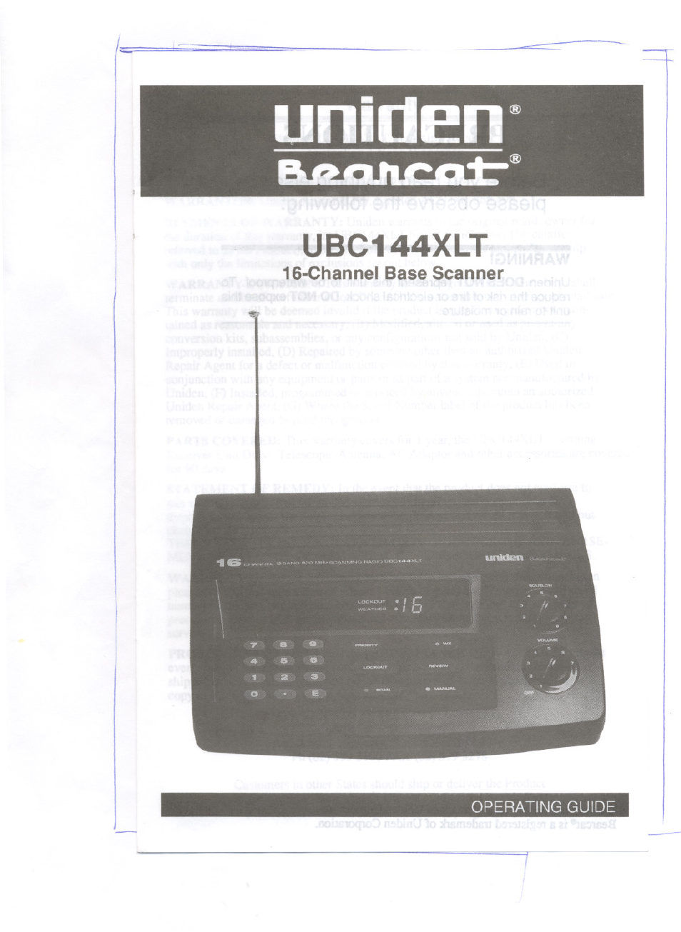 Uniden UBC144XLT User Manual | 20 pages