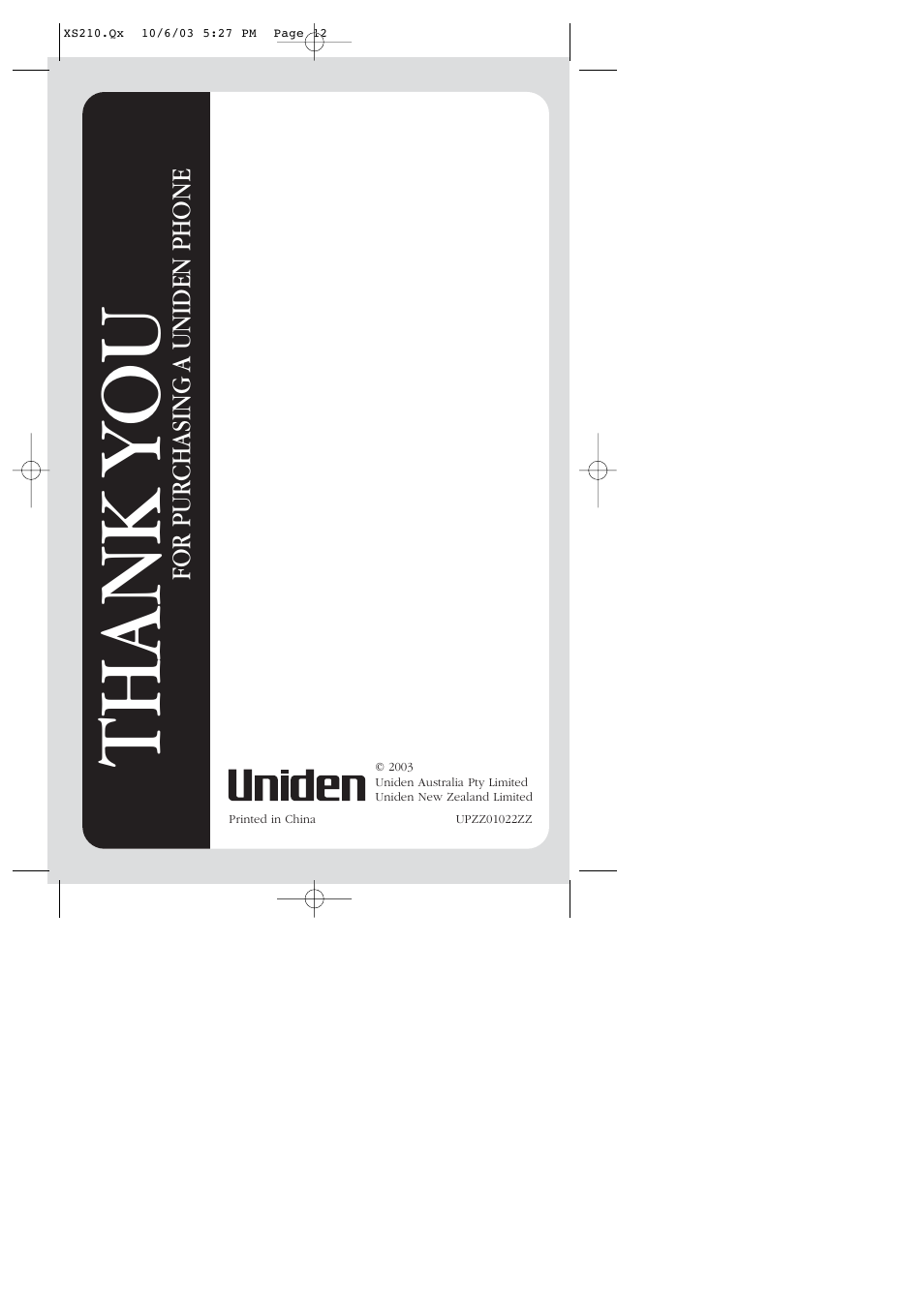 Uniden XS210 User Manual | Page 12 / 12