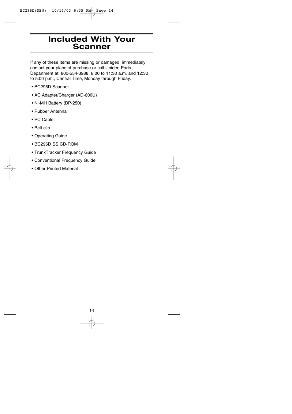 Included with your scanner | Uniden BC296D User Manual | Page 20 / 88