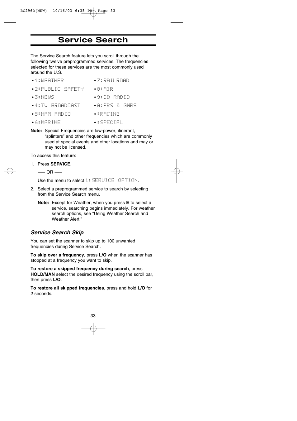 Service search | Uniden BC296D User Manual | Page 39 / 88