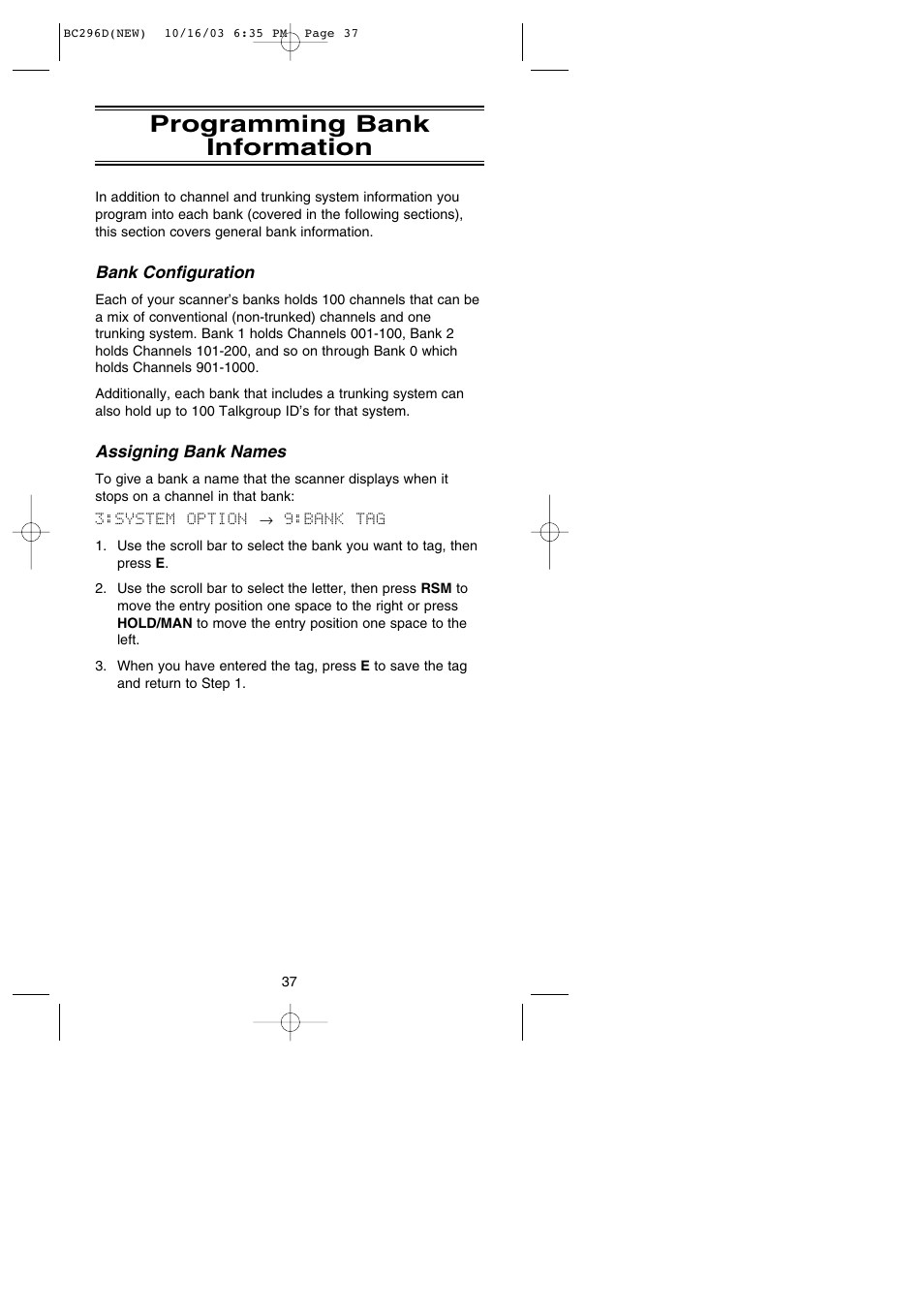 Programming bank information | Uniden BC296D User Manual | Page 43 / 88