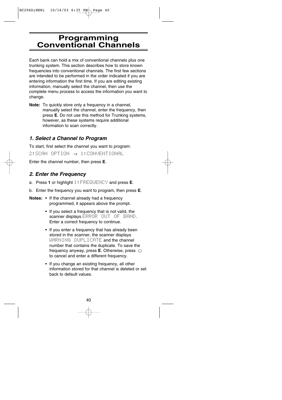 Programming conventional channels | Uniden BC296D User Manual | Page 46 / 88