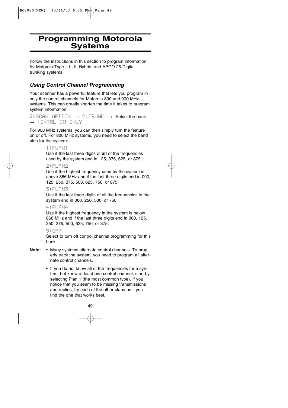 Programming motorola systems | Uniden BC296D User Manual | Page 55 / 88