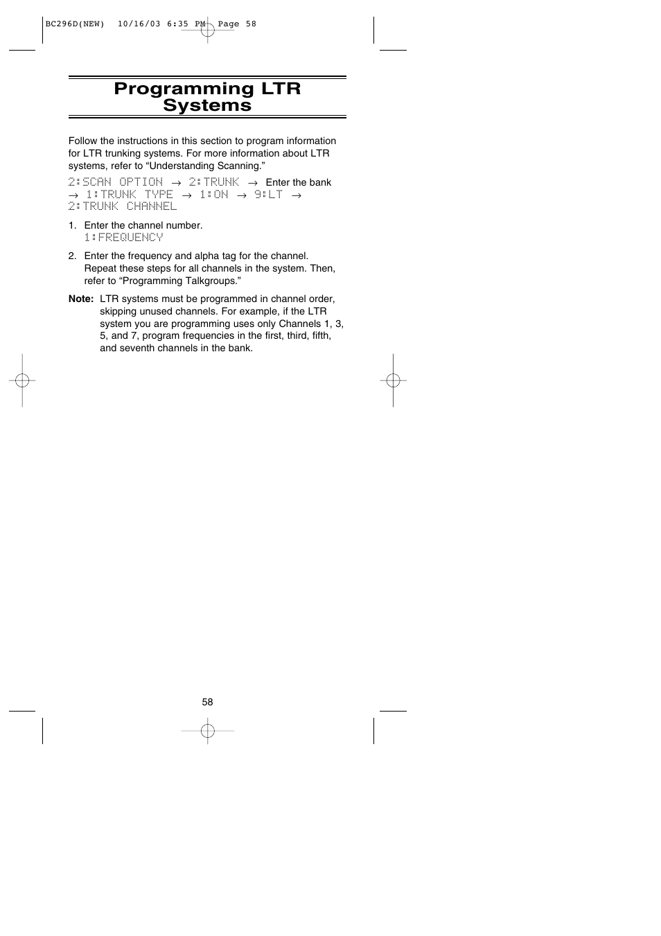 Programming ltr systems | Uniden BC296D User Manual | Page 64 / 88