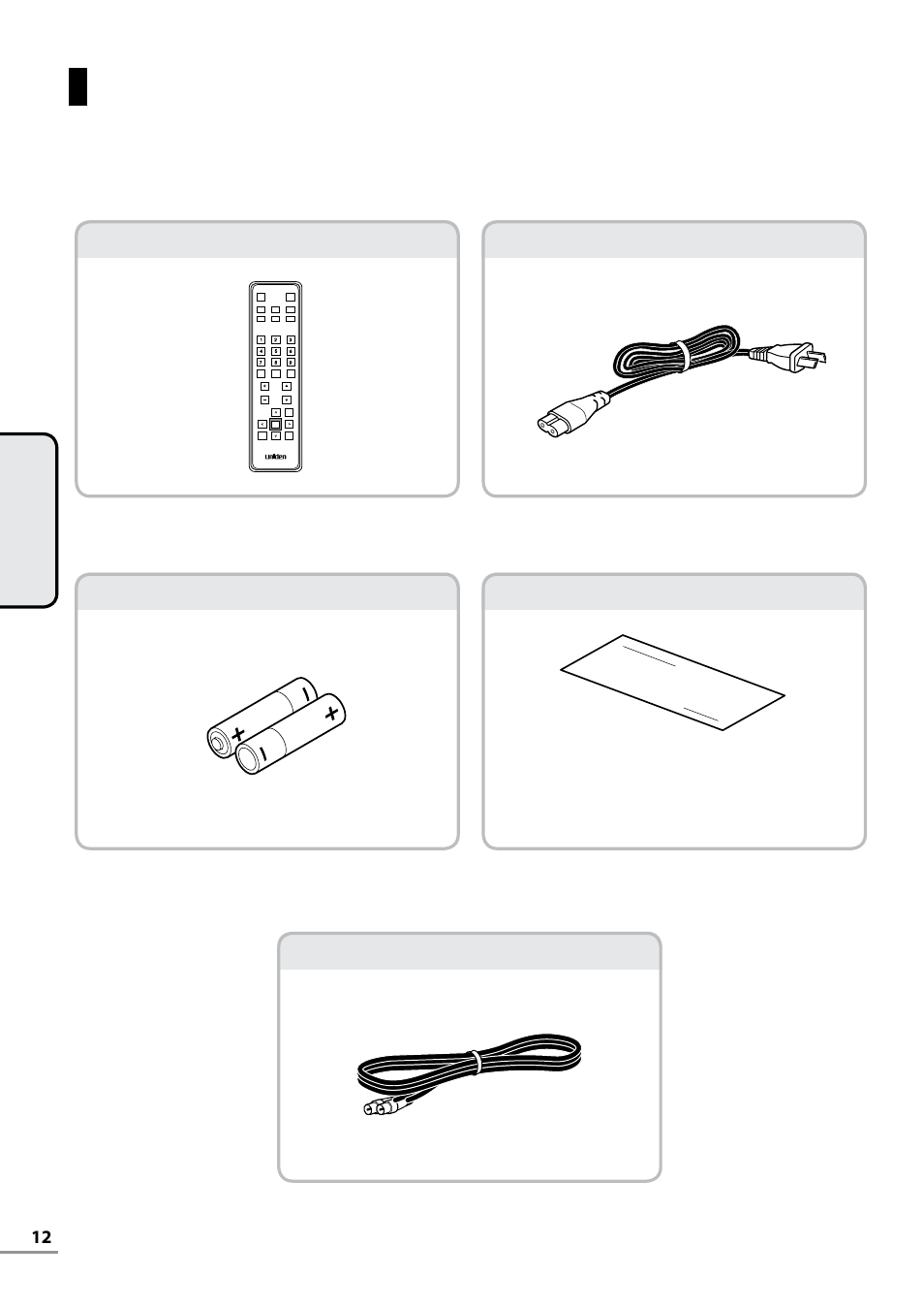 Accessories, Power cord (1 pc) remote control (1 pc) | Uniden TL27WRA-B User Manual | Page 12 / 52