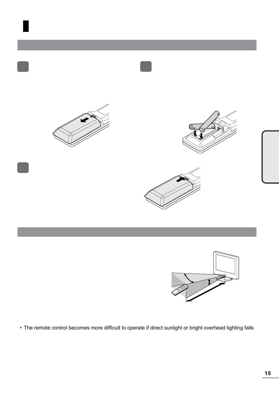 Preparing and using the remote control, How to insert the batteries, How to use the remote control | Uniden TL27WRA-B User Manual | Page 15 / 52