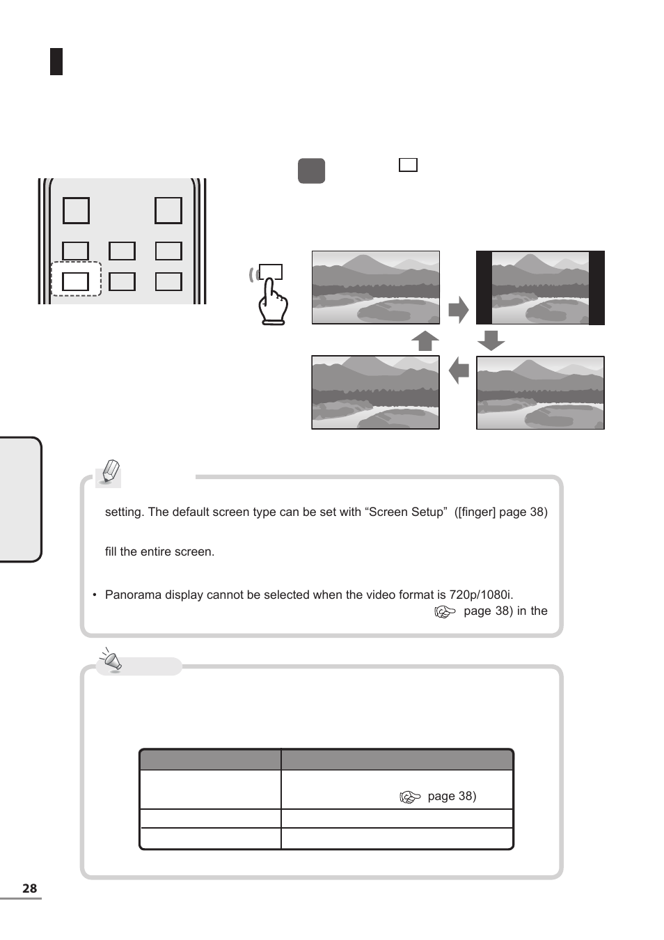 Setting panorama or zoom display (wide mode), Reference | Uniden TL27WRA-B User Manual | Page 28 / 52