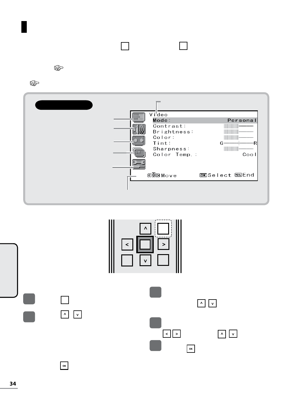 Adjusting tv settings (menu screen) | Uniden TL27WRA-B User Manual | Page 34 / 52