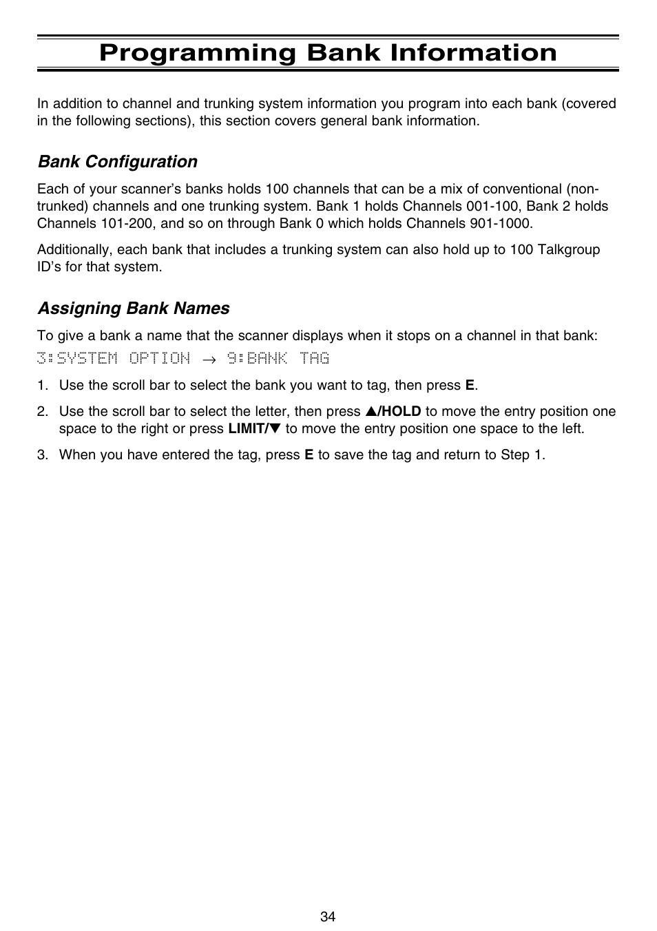 Programming bank information | Uniden APCO 25 User Manual | Page 40 / 84