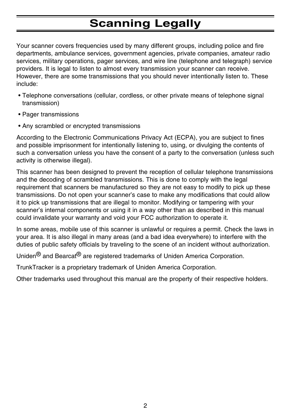 Scanning legally | Uniden APCO 25 User Manual | Page 8 / 84