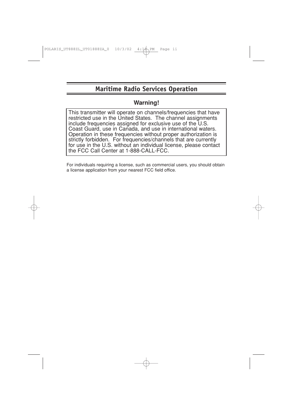 Maritime radio services operation | Uniden POLARIS User Manual | Page 2 / 76