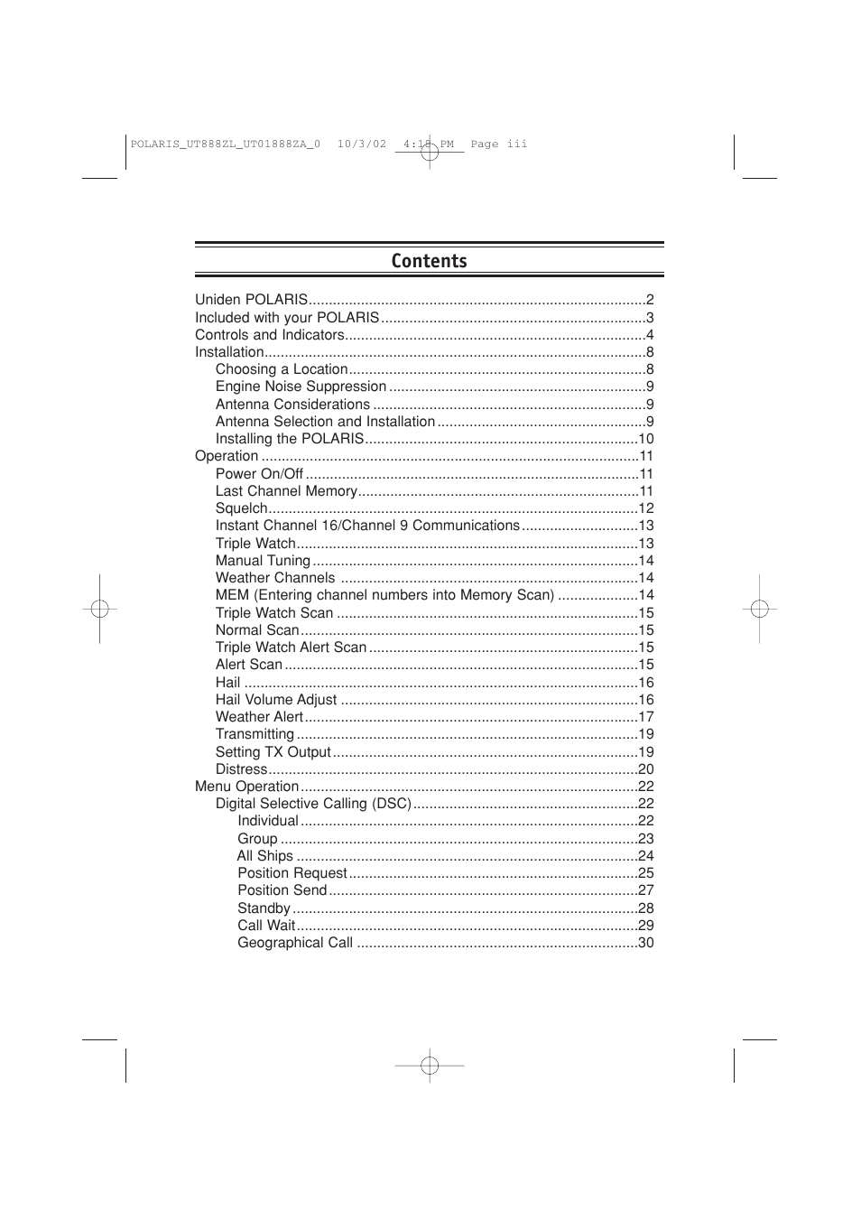 Uniden POLARIS User Manual | Page 3 / 76