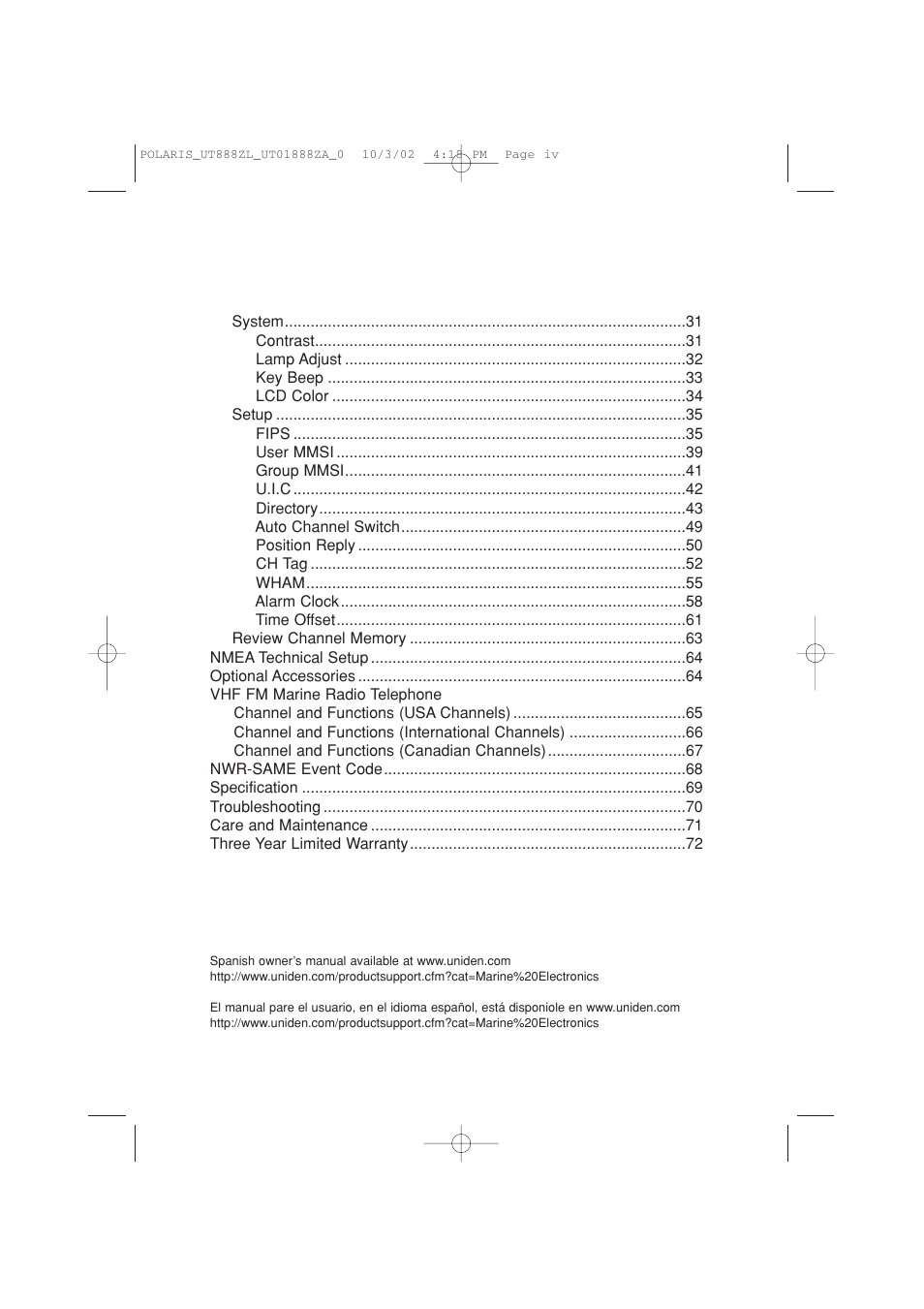 Uniden POLARIS User Manual | Page 4 / 76