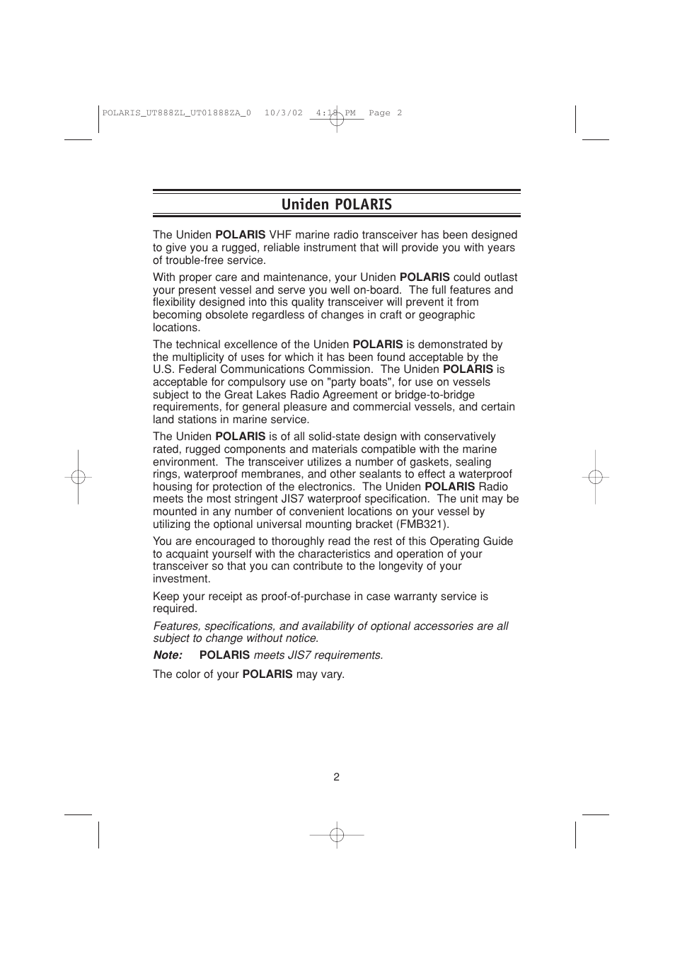 Uniden polaris | Uniden POLARIS User Manual | Page 5 / 76