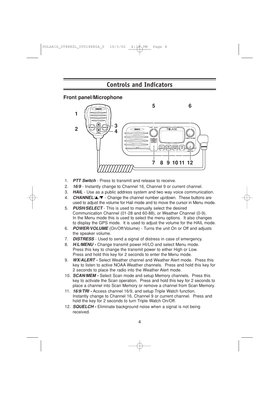 Controls and indicators | Uniden POLARIS User Manual | Page 7 / 76