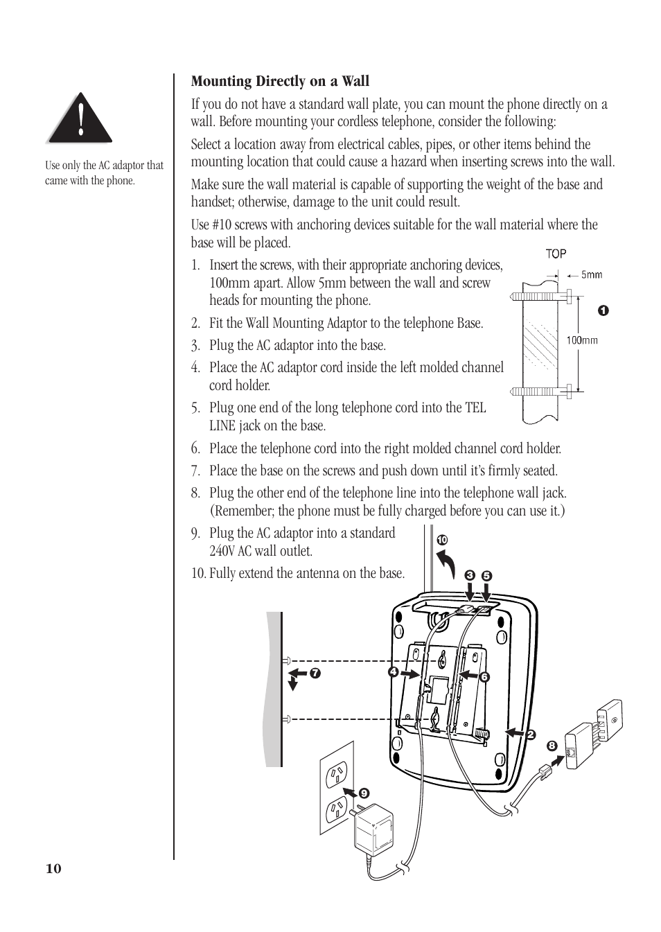 Mounting directly on a wall | Uniden XSA660 User Manual | Page 16 / 38