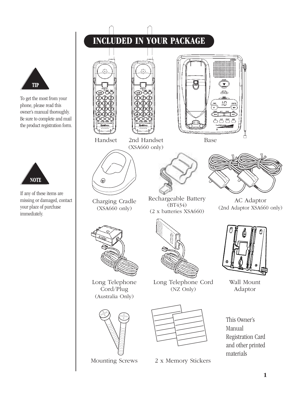 Included in your package, This owner’s manual, Registration card | And other printed materials | Uniden XSA660 User Manual | Page 7 / 38