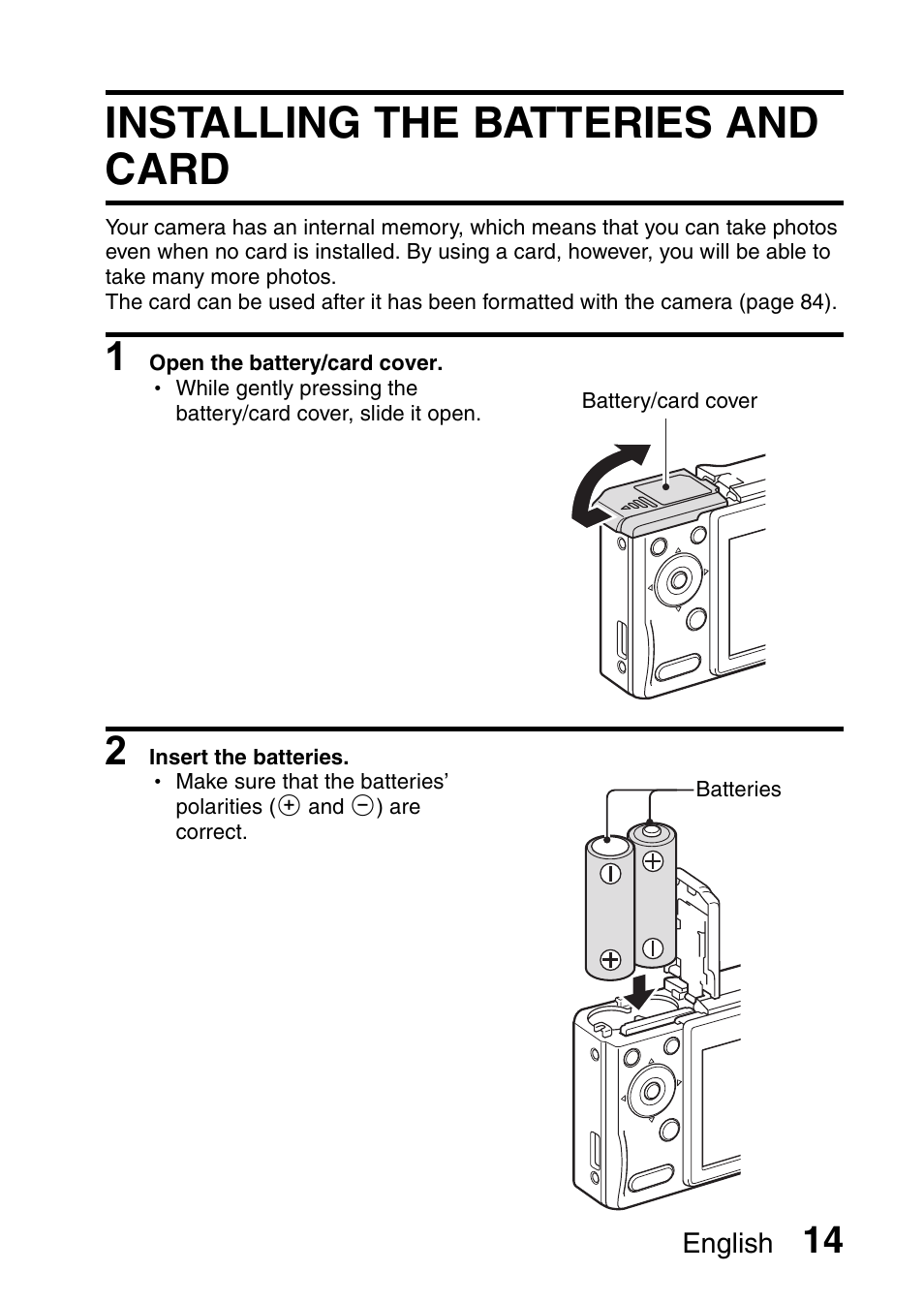 Installing the batteries and card | Uniden UDC-5M User Manual | Page 20 / 134