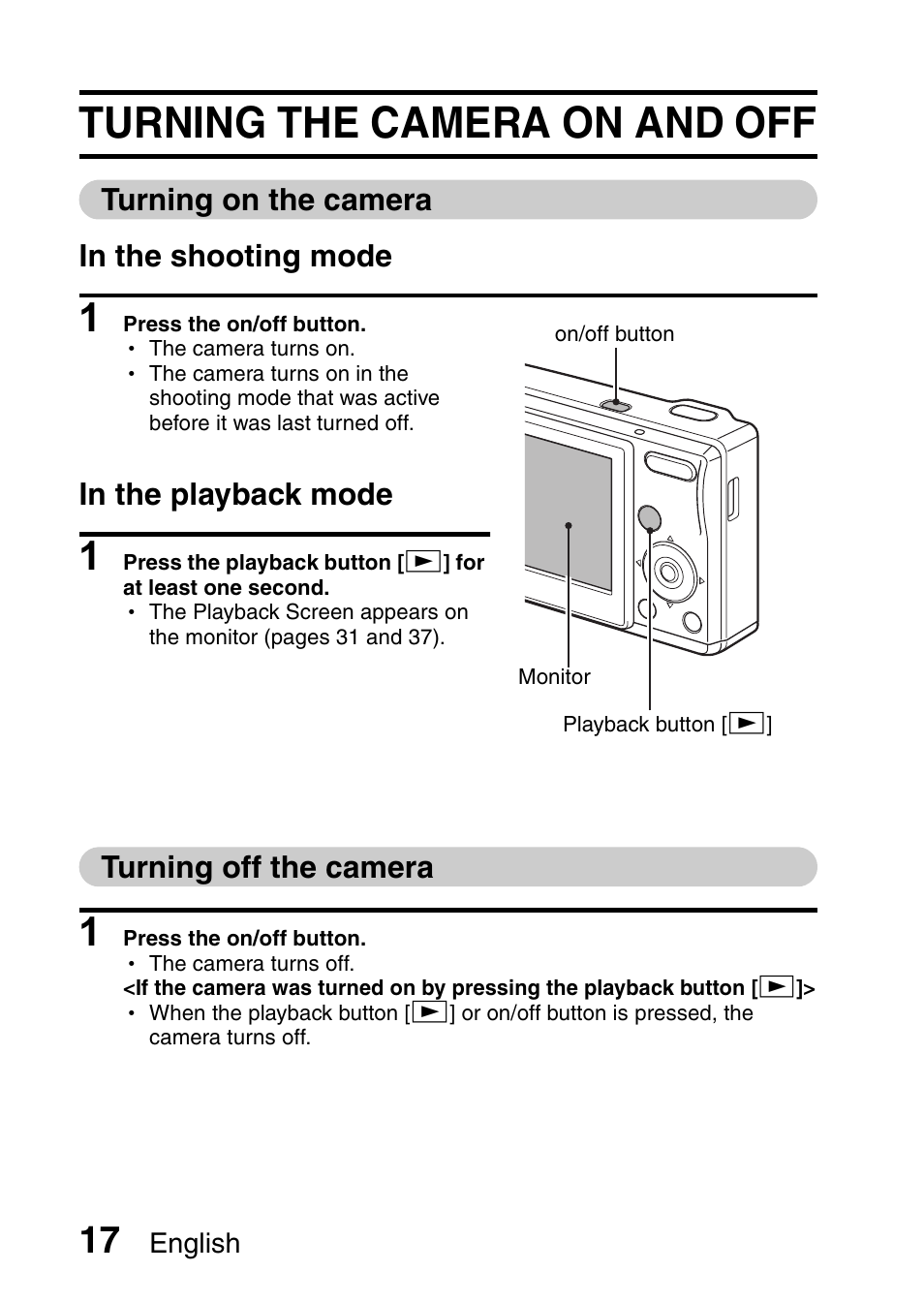 Turning the camera on and off | Uniden UDC-5M User Manual | Page 23 / 134