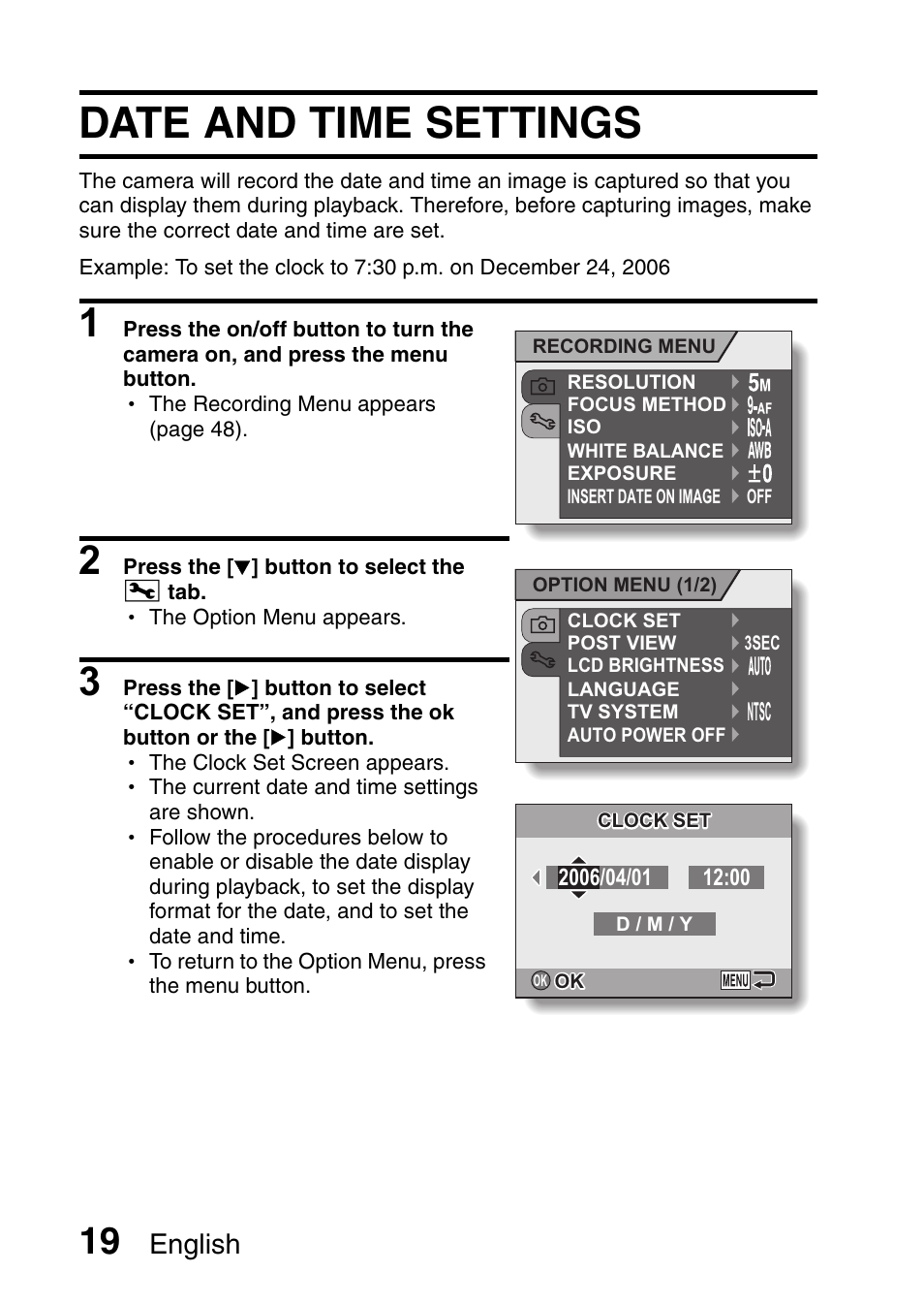 Date and time settings, English | Uniden UDC-5M User Manual | Page 25 / 134