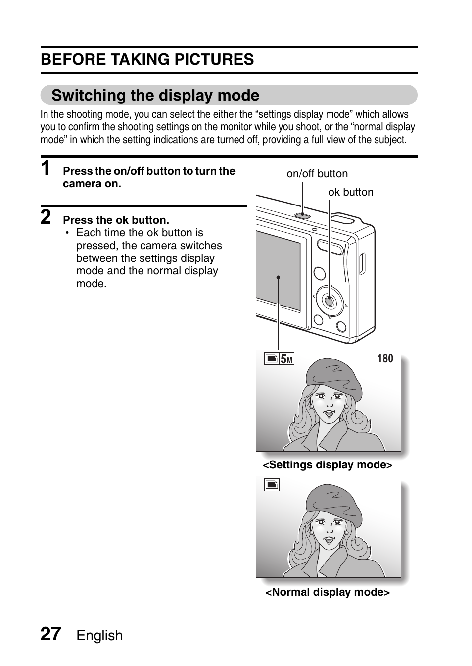 Before taking pictures switching the display mode | Uniden UDC-5M User Manual | Page 33 / 134