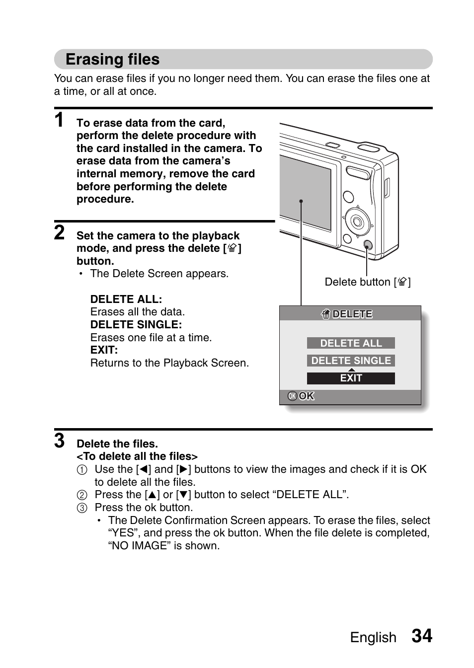 Erasing files, English | Uniden UDC-5M User Manual | Page 40 / 134