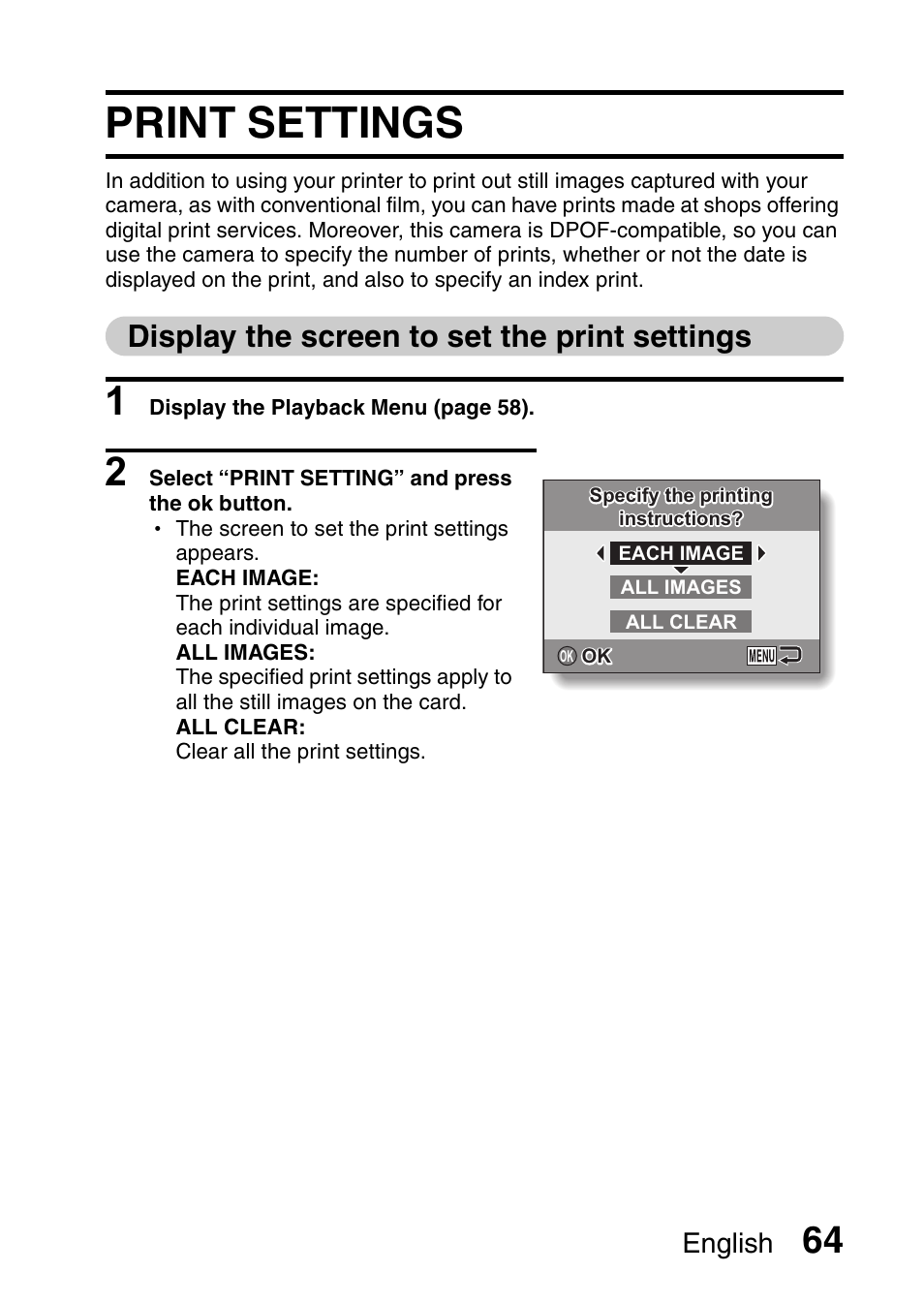 Print settings, Display the screen to set the print settings, English | Uniden UDC-5M User Manual | Page 70 / 134