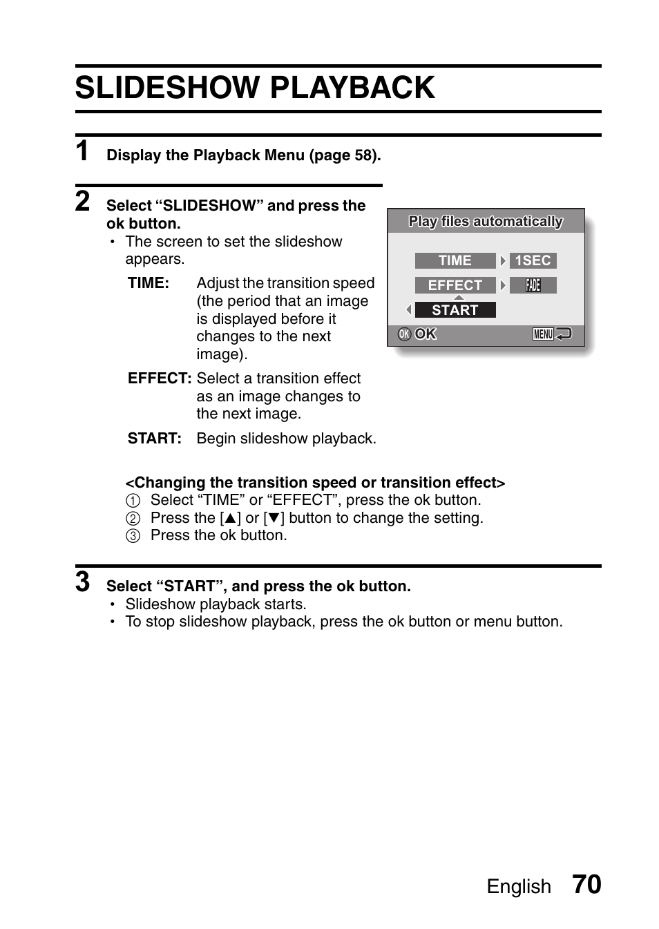 Slideshow playback, English | Uniden UDC-5M User Manual | Page 76 / 134