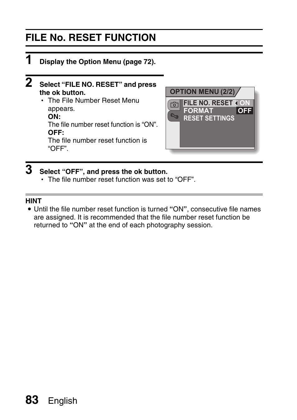 File no. reset function | Uniden UDC-5M User Manual | Page 89 / 134