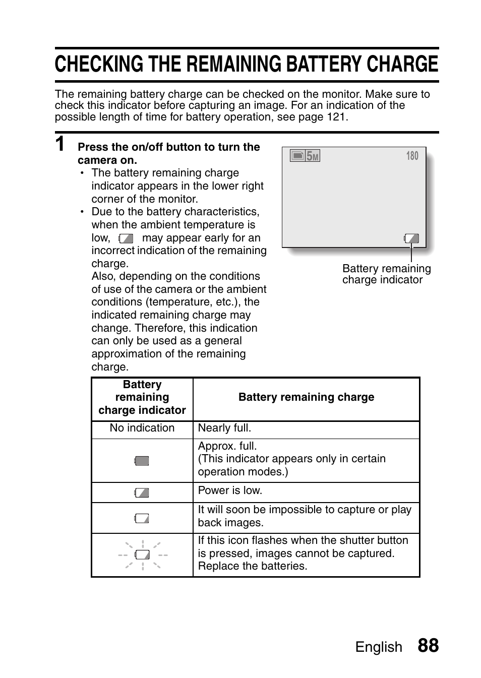 Checking the remaining battery charge, English | Uniden UDC-5M User Manual | Page 94 / 134