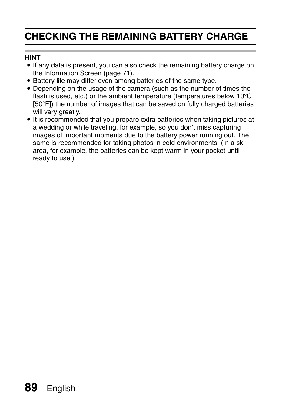 Checking the remaining battery charge, English | Uniden UDC-5M User Manual | Page 95 / 134