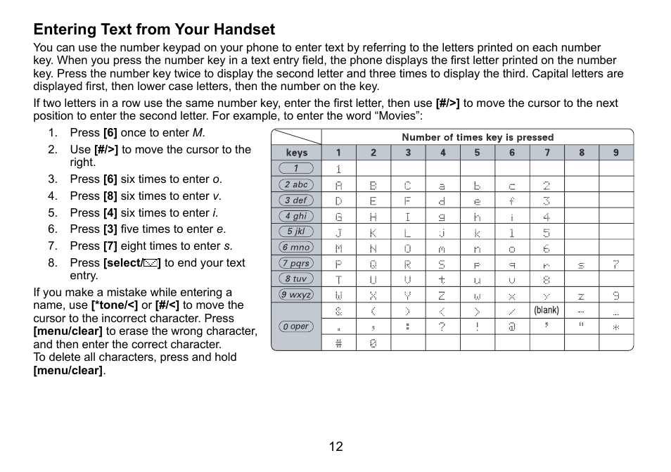 Entering text from your handset | Uniden DCT758 User Manual | Page 13 / 76