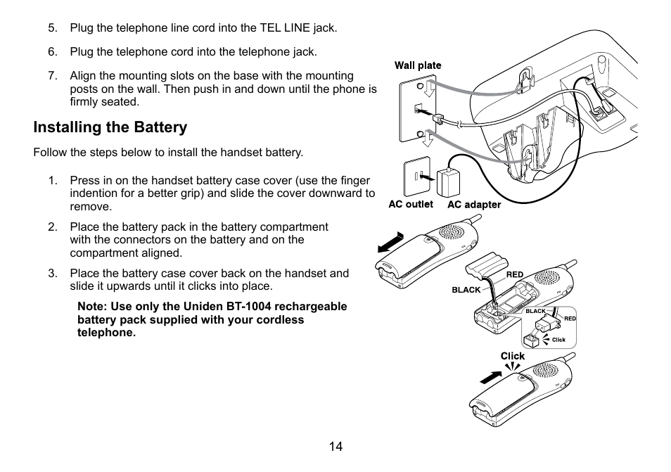 Installing the battery | Uniden DCT758 User Manual | Page 15 / 76