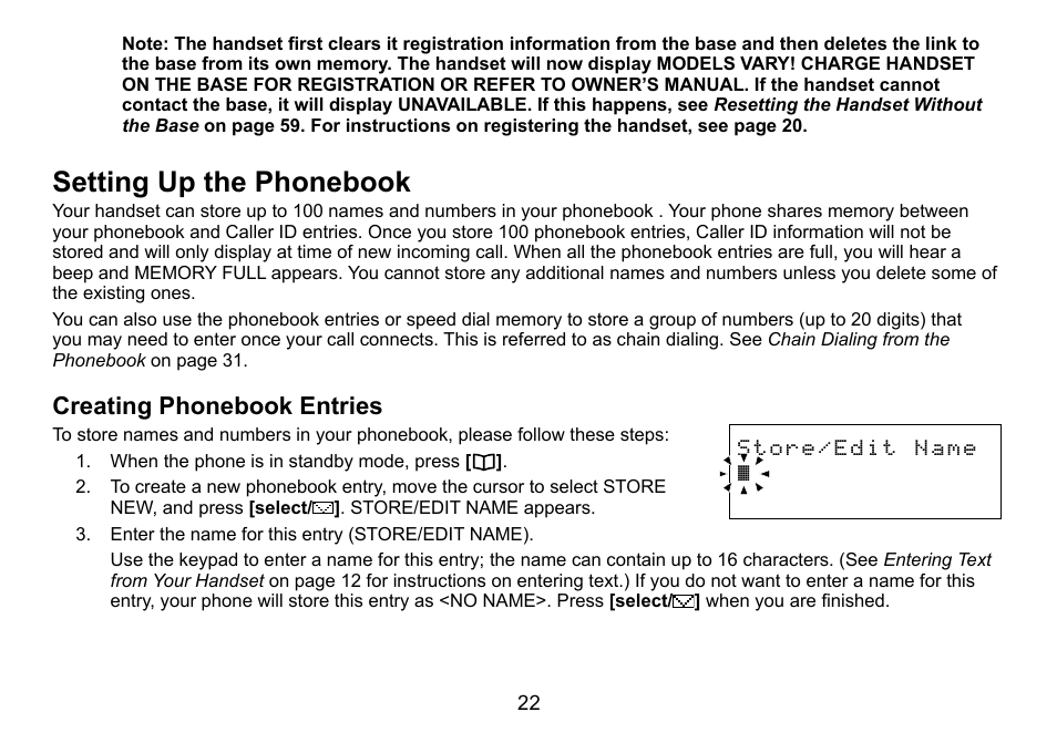 Setting up the phonebook, Creating phonebook entries | Uniden DCT758 User Manual | Page 23 / 76