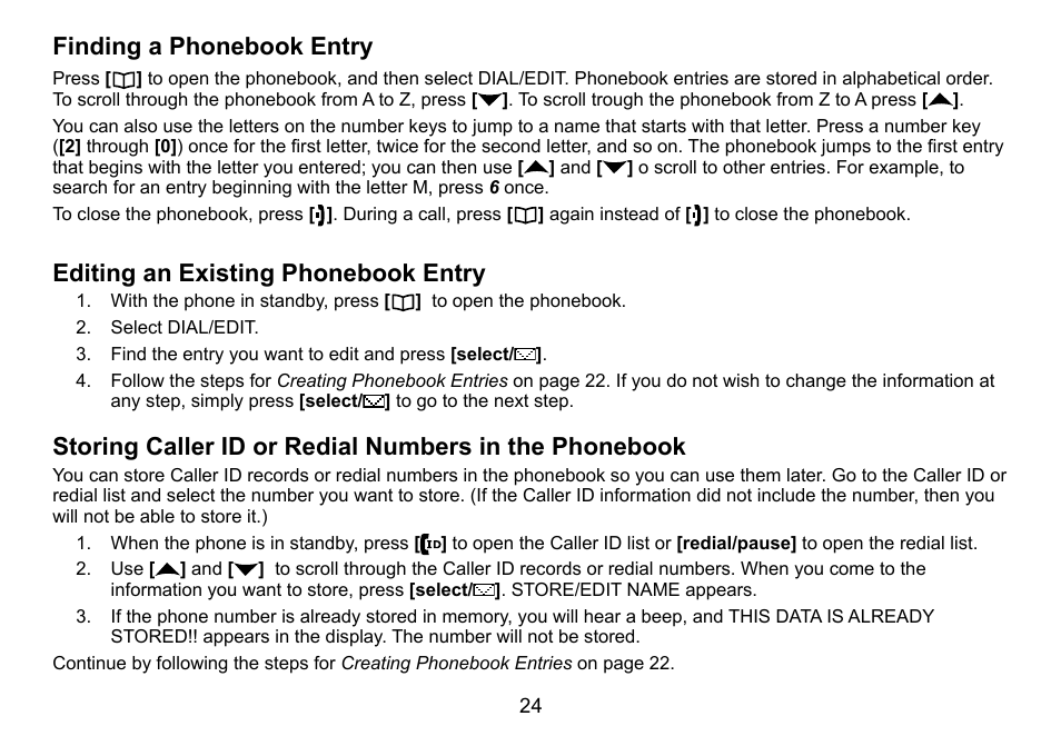 Finding a phonebook entry, Editing an existing phonebook entry | Uniden DCT758 User Manual | Page 25 / 76