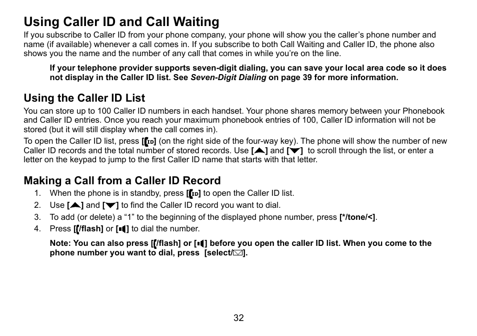 Using caller id and call waiting, Using the caller id list, Making a call from a caller id record | Uniden DCT758 User Manual | Page 33 / 76