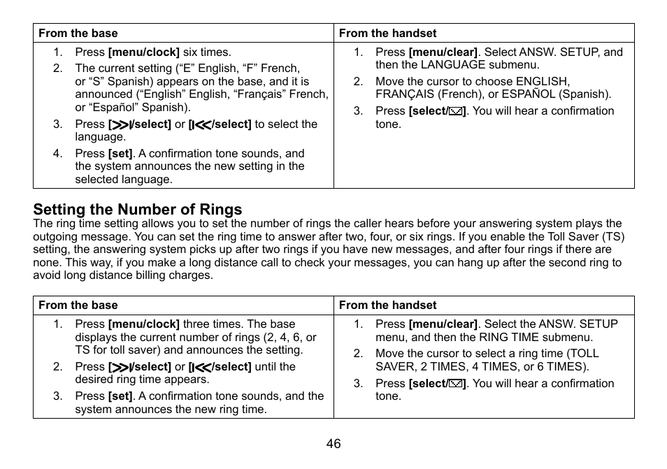 Setting the number of rings | Uniden DCT758 User Manual | Page 47 / 76