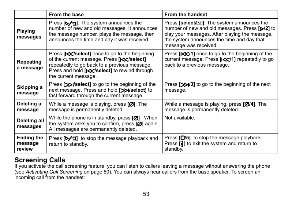 Screening calls | Uniden DCT758 User Manual | Page 54 / 76